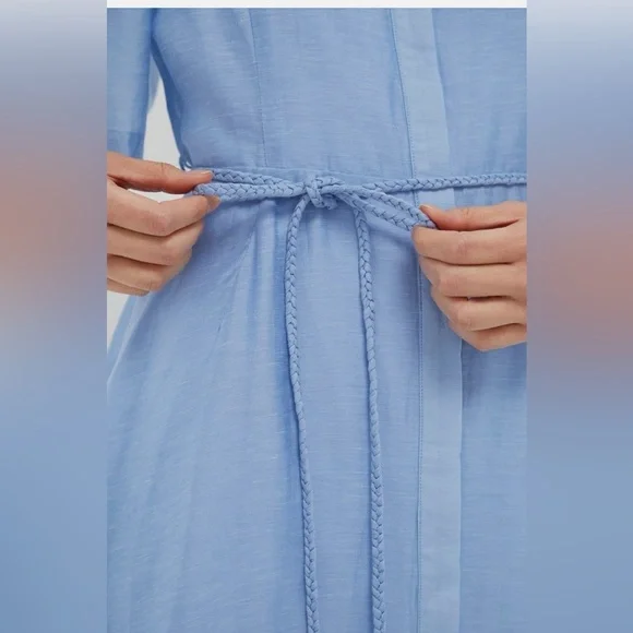 Pale Blue Midi Shirt Dress with Tie Waist - Picture 4 of 9